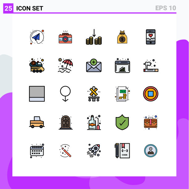 组25现代填充线平面颜色集图片下载