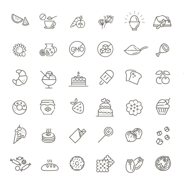 食物和饮料瘦矢量图标设置图片下载