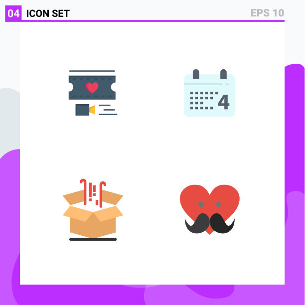 4个主题平面图标和可编辑的符号图片下载