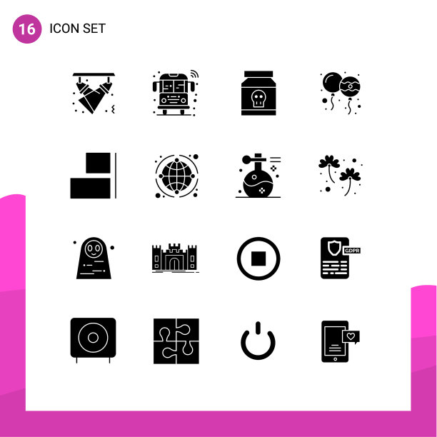 为印度设置16个现代UI图标符号图片下载