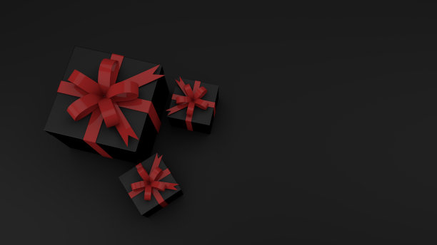 “黑色星期五”的大减价现场堆满了礼物和红丝带。3d渲染俯视图图片下载