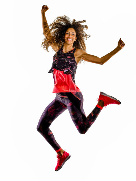 女有氧舞者健身舞蹈健身运动孤立的白色背景图片下载