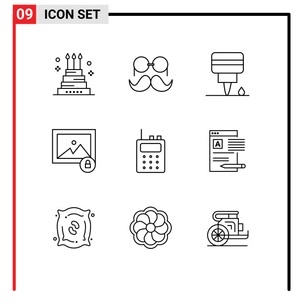 象形文字设置9简单轮廓无线电照片图片下载