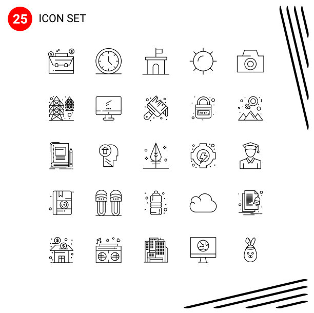 通用图标符号组25个现代线条图片下载