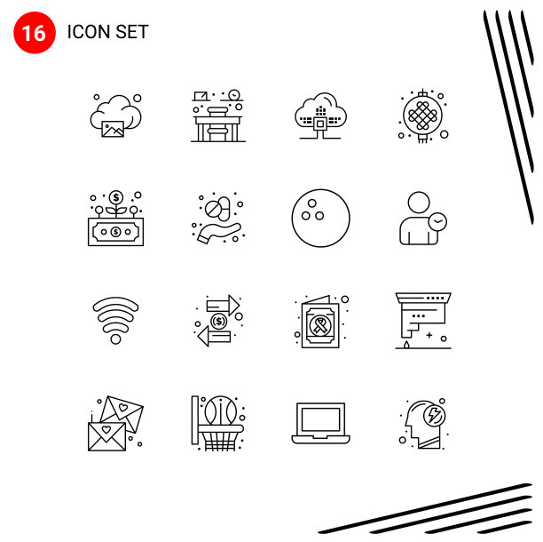 可编辑的行包16个简单的轮廓图片下载