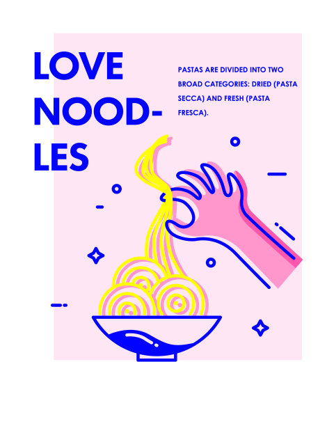 爱面条海报手和一盘意大利面。向量的卡片图片下载