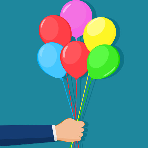 手拿着气球。横幅模板庆祝。矢量插图平面设计eps图片下载