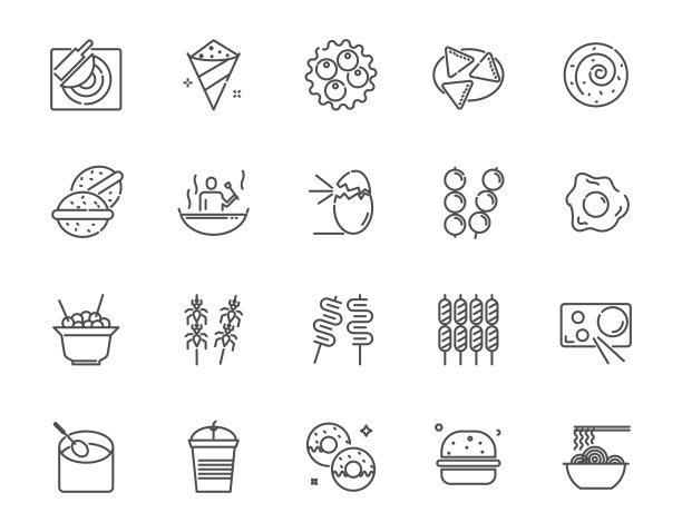 街头小吃细线图标集图片下载