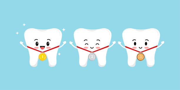 牙齿和奖章的金，银，青铜与月桂枝和红色丝带孤立的背景。图片下载