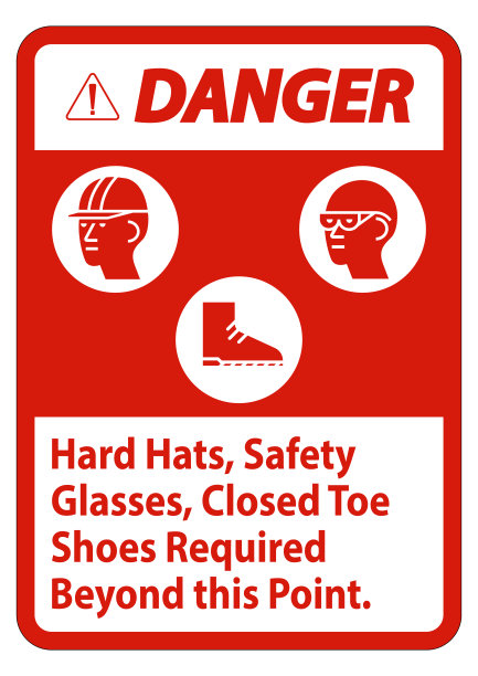 危险标志安全帽，安全眼镜，闭脚趾鞋需要超过这个点图片下载