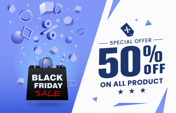 黑色星期五特价所有产品，从购物袋3D程式化的隐喻产品/对象出来的概念。矢量背景海报，横幅，传单，卡片等。图片下载
