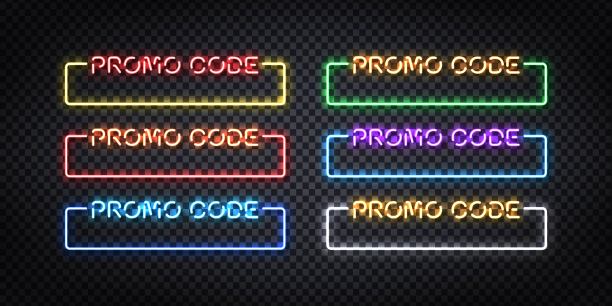 向量组现实孤立霓虹标志的促销码框架标志邀请设计。图片下载