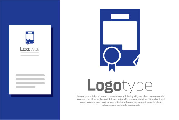 蓝色证书模板图标隔离在白色上图片下载