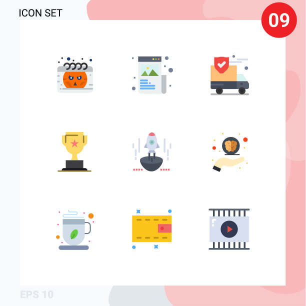 包装9个现代平面颜色的标志和符号图片下载