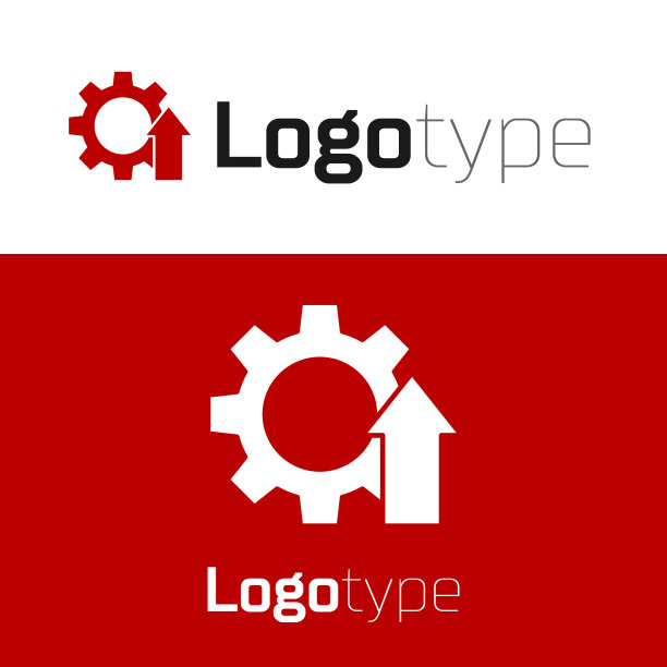 红箭头增长齿轮业务图标孤立上图片下载