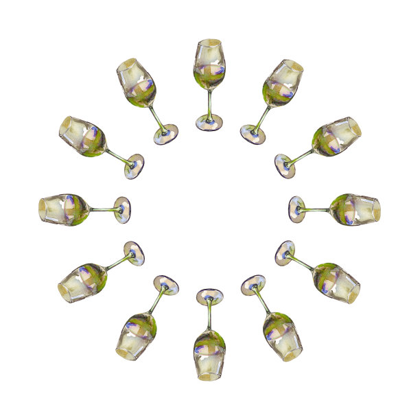 圆形框架的酒杯与白葡萄酒，孤立的白色。水彩画插图。图片下载