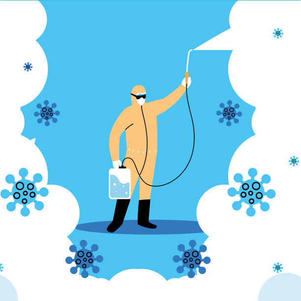 人在工作服中消毒COVID-19图片下载