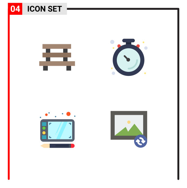 用户界面包4个基本的平面图标图片下载