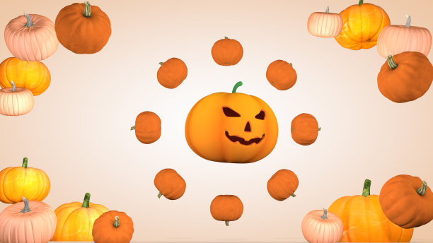 万圣节的节日的概念。背景,南瓜。三维渲染图片下载