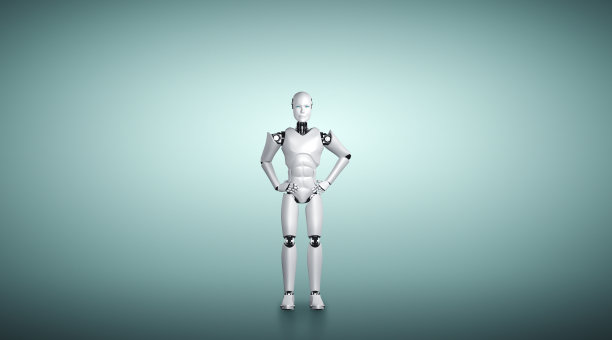 站着的人形机器人期待着干净的背景图片下载