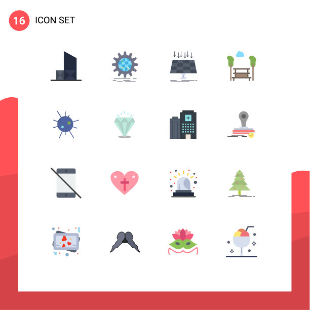 在视图公园世界的网格上设置16种平面颜色图片下载