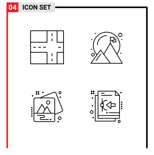 包4个创意填充线平坦的颜色道路图片下载