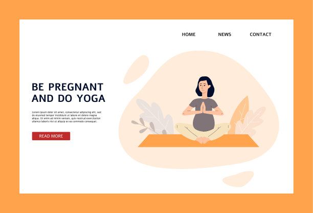 孕妇瑜伽网站模板卡通平面矢量插图。图片下载