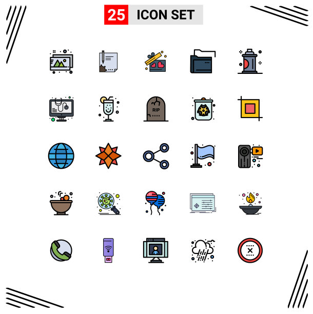 包25个创意填充线平色图片下载