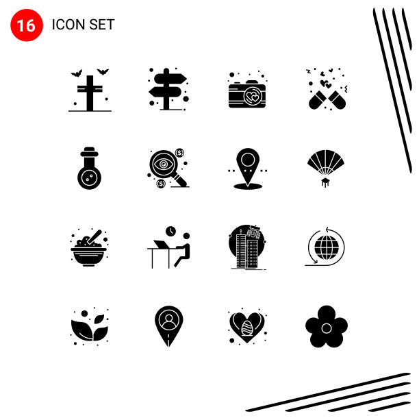 设置16个现代UI图标符号符号的质量图片下载