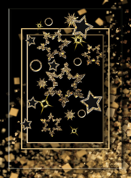 黑色背景上的金色星星和散景。美丽的垂直的背景。图片下载
