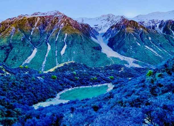 在去新西兰库克山的基亚点途中拍摄的穆勒湖风景照片图片下载