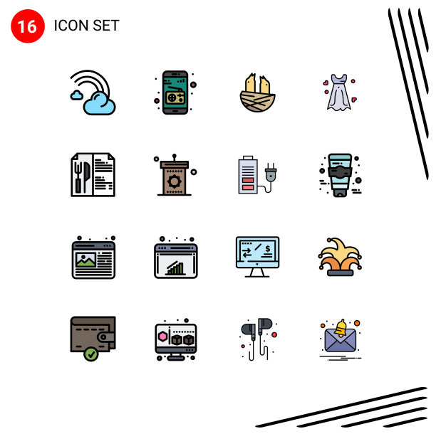 象形图设置16个简单的平色填充图片下载