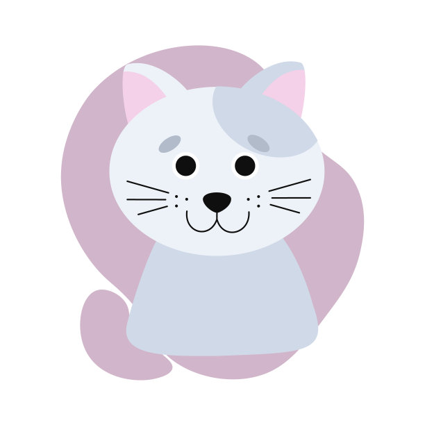 可爱的灰色猫在彩色的背景。向量图标与小猫。股票插图标志，设计，头像，打印服装和办公室与宠物图片下载