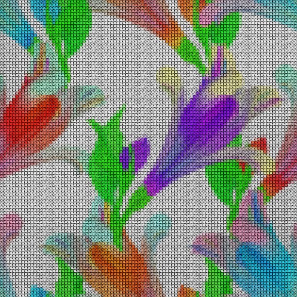 插图。十字绣。Alstroemeria花。纹理的鲜花。连续复制的无缝模式。花的背景,拼贴。图片下载