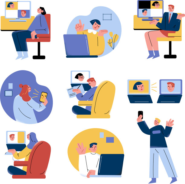 人们为了工作和在家娱乐而在网上见面图片下载