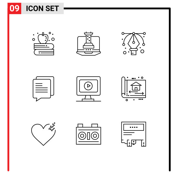 包9个现代轮廓标志和符号图片下载