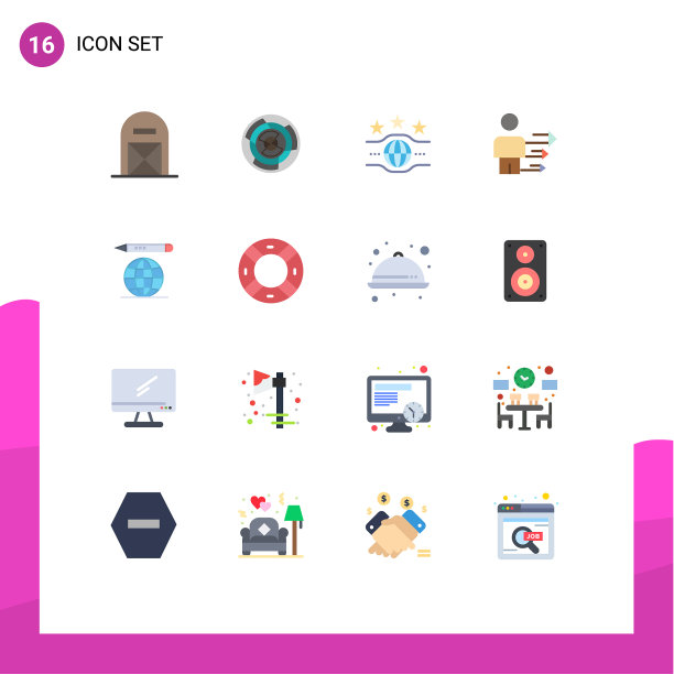 移动界面平面颜色设置16个象形图图片下载