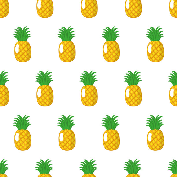载体无缝模式与整个成熟的黄菠萝孤立在白色背景图片下载