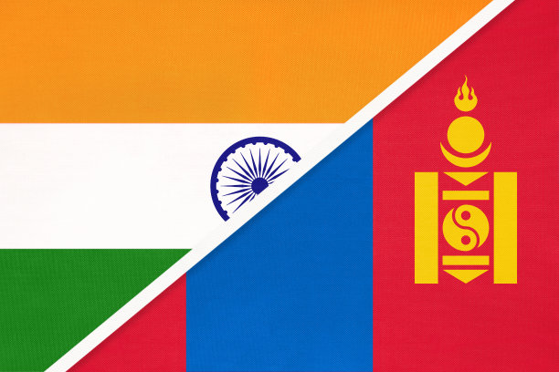 印度和蒙古国旗的象征来自纺织品。图片下载