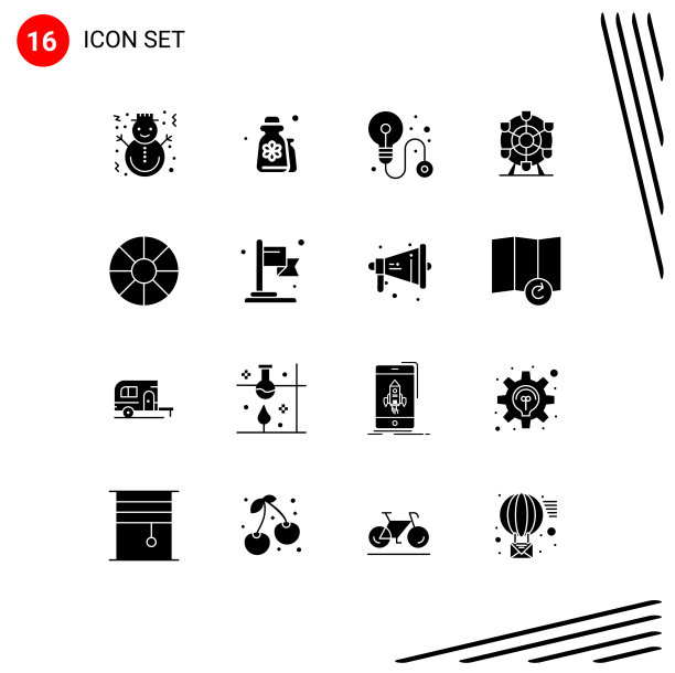 象形文字设置16个简单的固体字形旅行图片下载