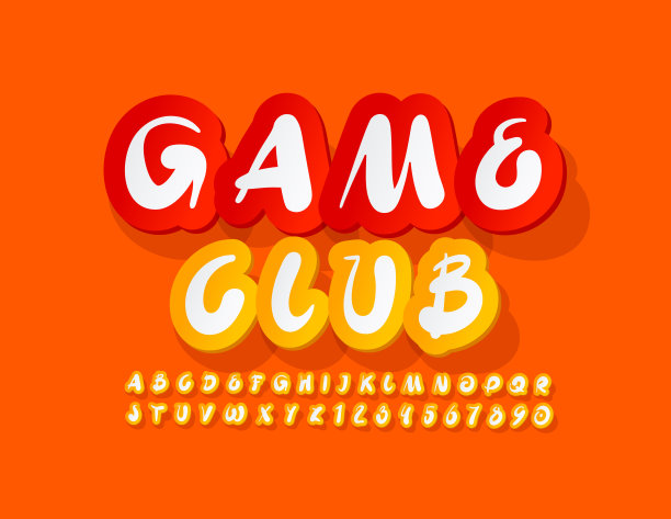 矢量亮牌游戏俱乐部。贴纸手写字母和数字图片下载