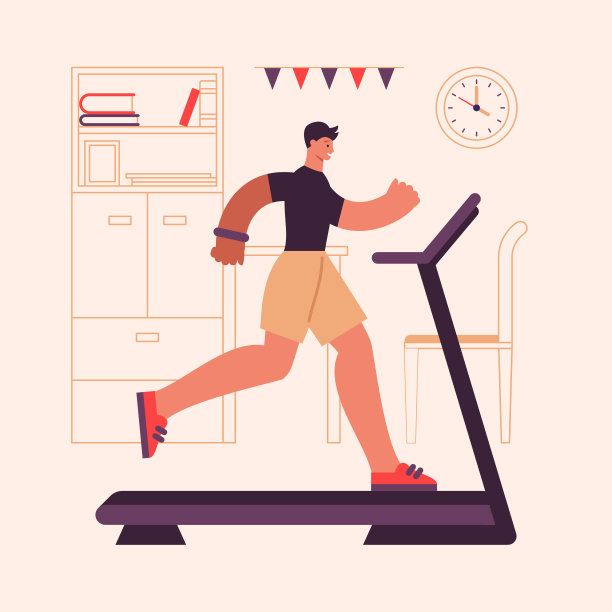 在家训练时在跑步机上跑步的运动员图片下载
