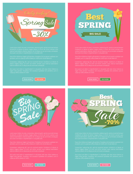 春天标签与鲜花，网络提供矢量图片下载