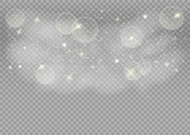 白色火花闪闪发光，具有特殊的灯光效果。矢量闪耀在透明的背景上。圣诞节的抽象模式。闪闪发光的魔法粉尘颗粒。矢量插图。图片下载