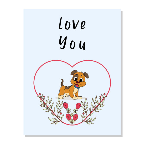 情人节贺卡与可爱的狗花框架图片下载