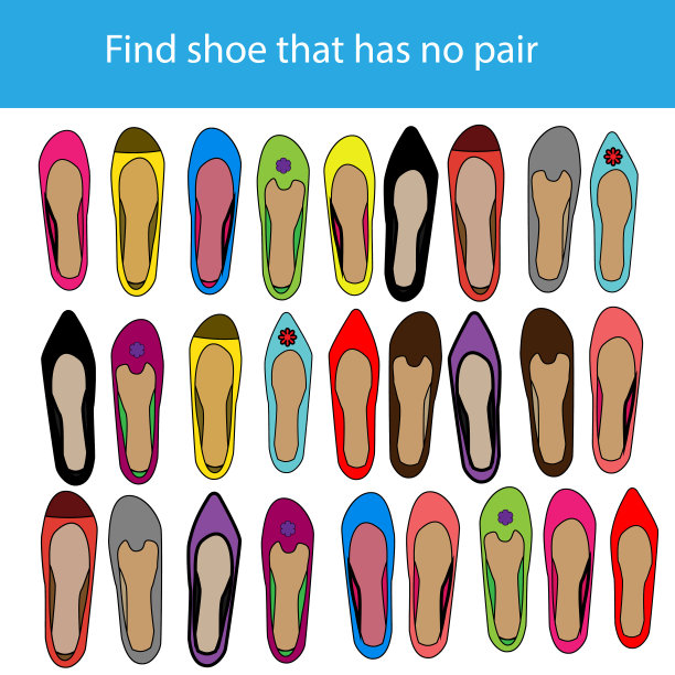 匹配的游戏。教育儿童活动。找一双没有匹配的鞋。学龄前儿童和学步儿童的活动图片下载