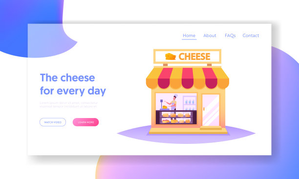 在奶酪店登陆页面模板中的推销员角色工作。销售者为顾客在店内和生产中权衡产品图片下载