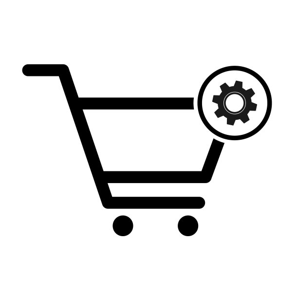 购物车齿轮促销图标，市场故事商店矢量图，白色背景图片下载