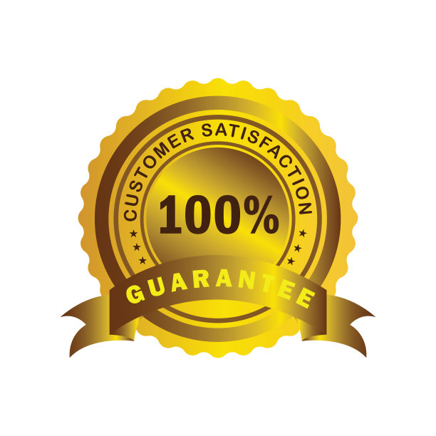 强大的100%客户满意度保证徽章与金丝带图片下载