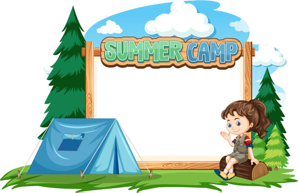 边界模板设计与女孩在夏令营图片下载